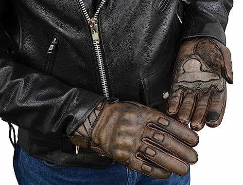 Milwaukee Leather MG7514 Men's Brown Leather with Gel Palm Motorcycle Gloves W/Protective Knuckle