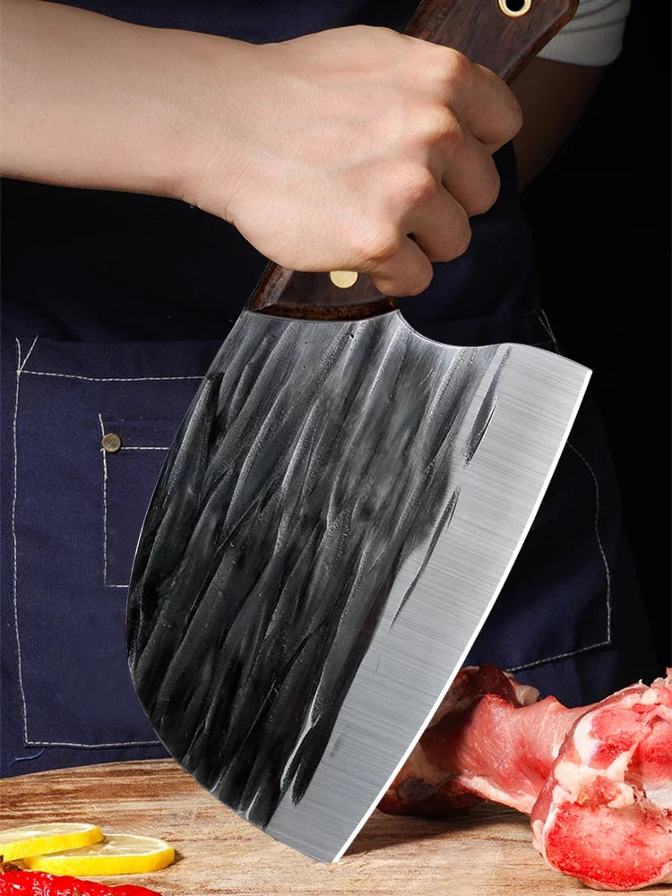 Meat Cleaver Knife 6" Handmade Forged Kitchen Butcher Knife Serbian Chef Knife Full Tang with Sheath High Carbon Steel Knives for Camping BBQ Cutting