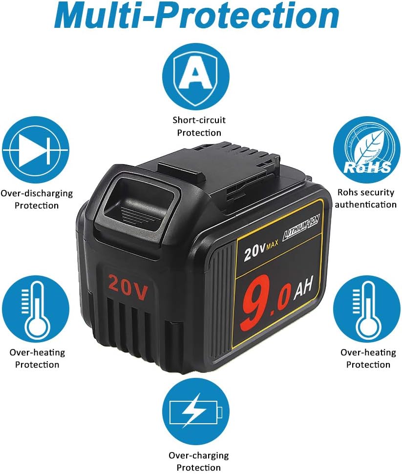 TENMOER 20V 9.0Ah Premium Battery Compatible with Dewalt 20V DCF/DCD/DCL Series Cordless Tools with Digital Indicator Pack of 2