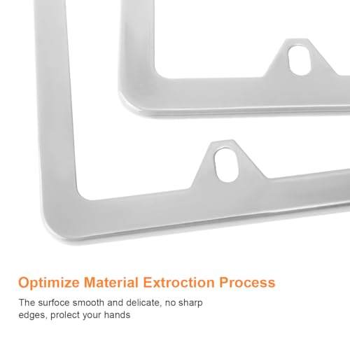 Osilly Car License Plate Frames, 2 Pack 4 Holes Stainless Steel Car Tag Holder, Universal US Standard, Slim Design Rust-Proof License Plate Covers with Screw Caps, Automotive Accessories