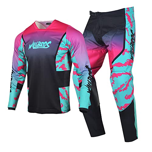 Willbros Mens Motocross Jersey Pants Combo MX Gear Set Dirt Bike Offroad Riding Racewear Adult BMX ATV