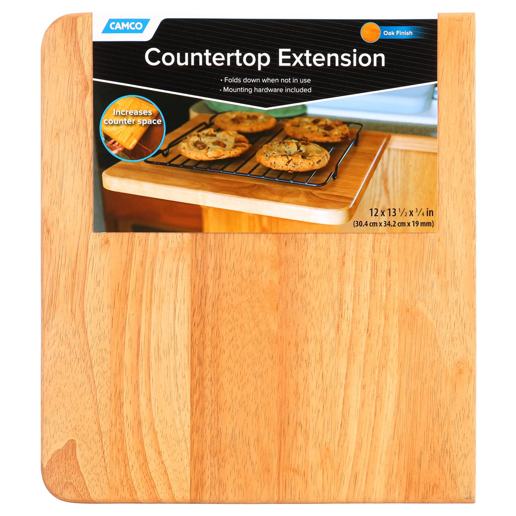 Camco RV Oak Accents Countertop Extension | Measures 12-inches, 13-1/2-inches, and 3/4-inches Thick | Oak Brown (43421)