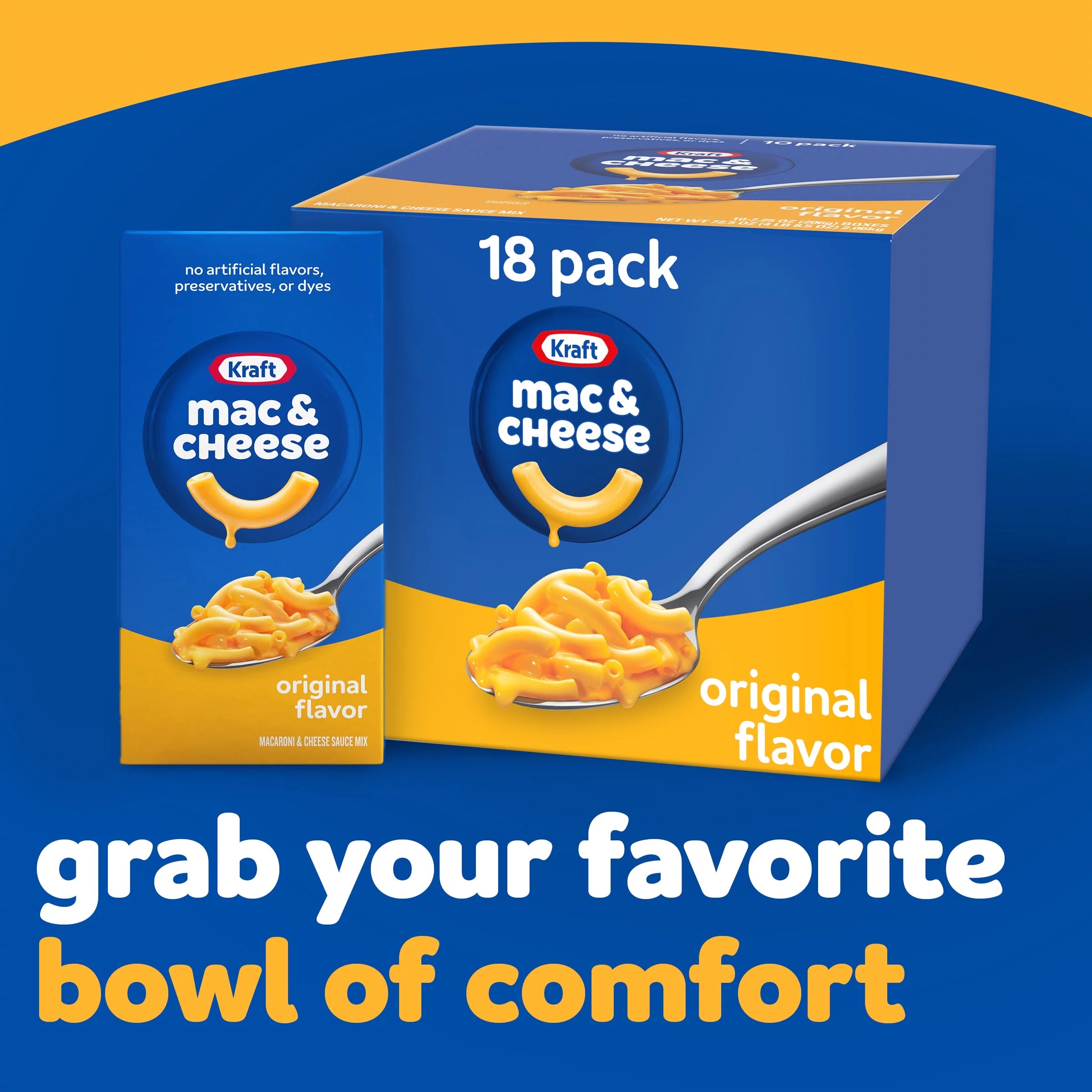 Kraft Original Mac & Cheese Macaroni and Cheese Dinner, 18 ct Pack, 7.25 oz Boxes