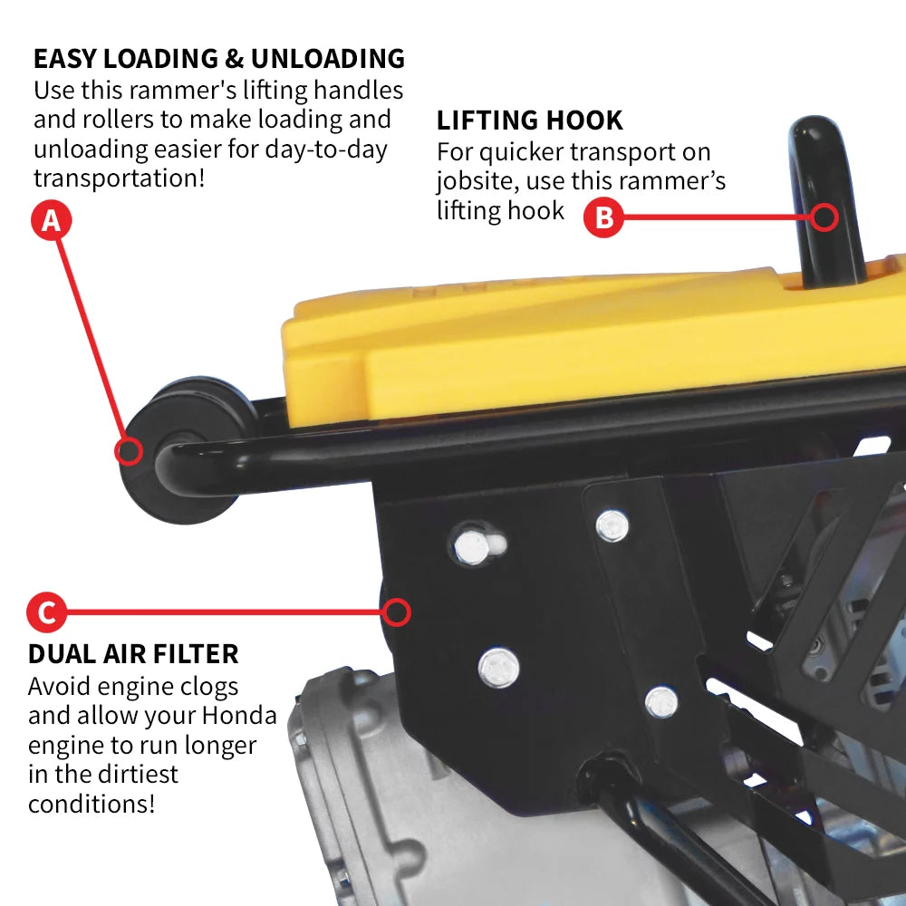 TOMAHAWK 3.6 HP Honda Vibratory Rammer Jumping Jack Tamper with Honda GX120R Engine Compaction Force 3,550 lbs. per square ft