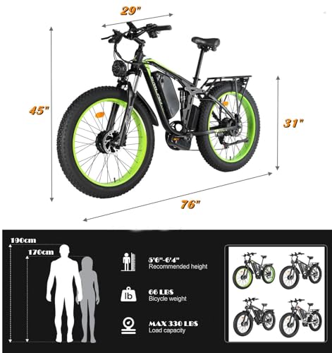 SMLRO Electric Bike V3 for Adults, Dual Motors 2000W 35MPH Electric Mountain Bicycle with 48V 22.4AH Removable Battery, 7 Speed 26" Fat Tire Full Suspension Hydraulic Disc Brake