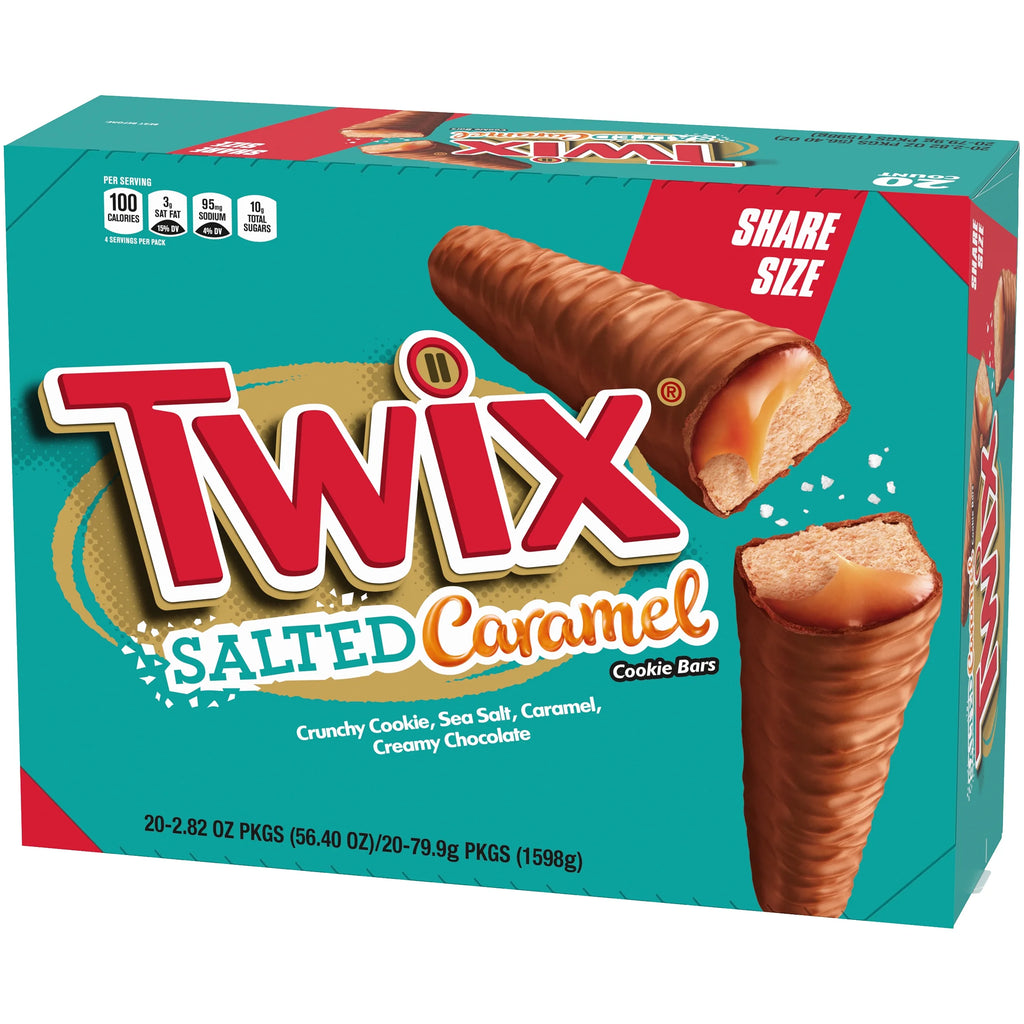 Mars Twix Salted Caramel Chocolate Cookie Bars, 2.8 Ounce Share Size Pack - 20 Count Display Box
