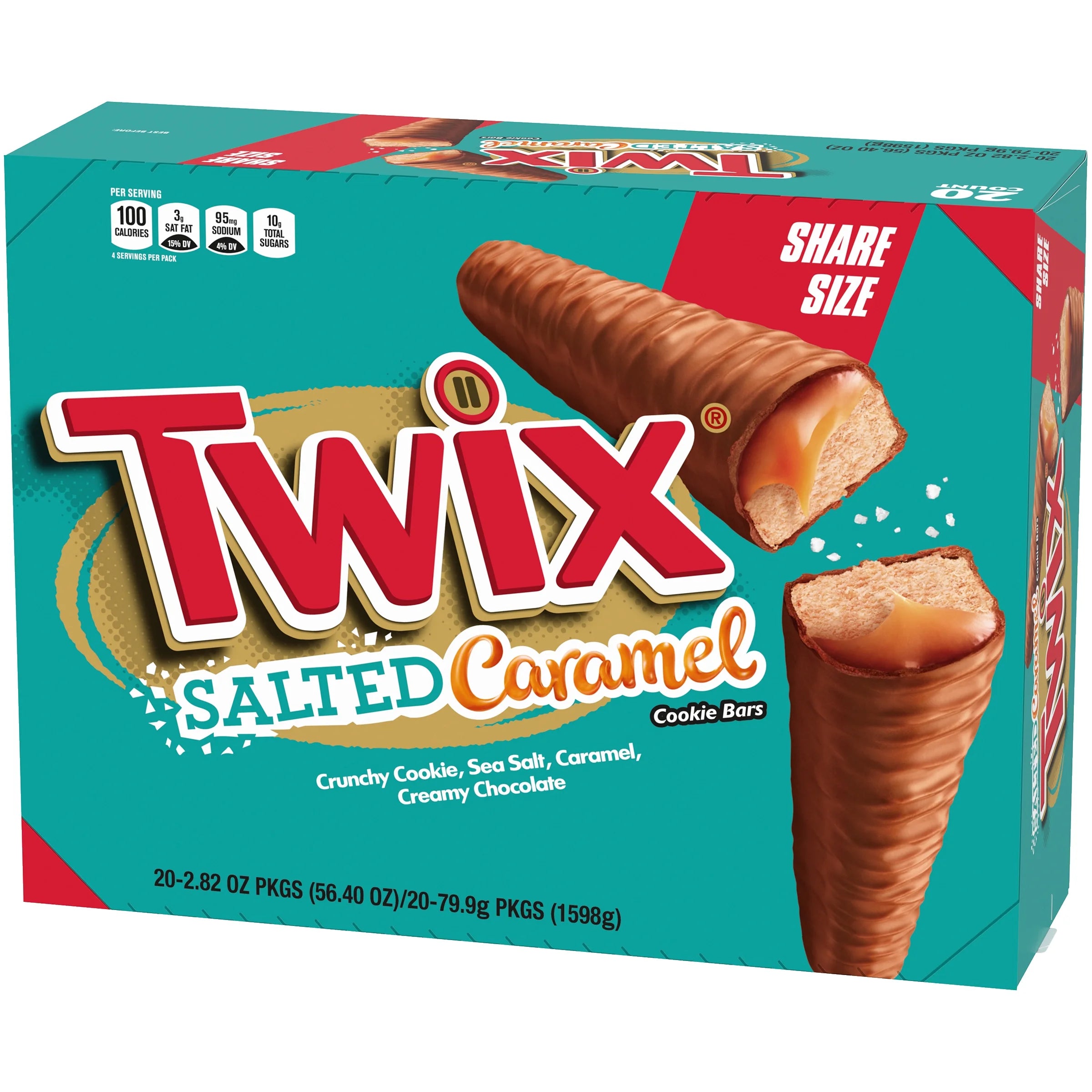 Mars Twix Salted Caramel Chocolate Cookie Bars, 2.8 Ounce Share Size Pack - 20 Count Display Box