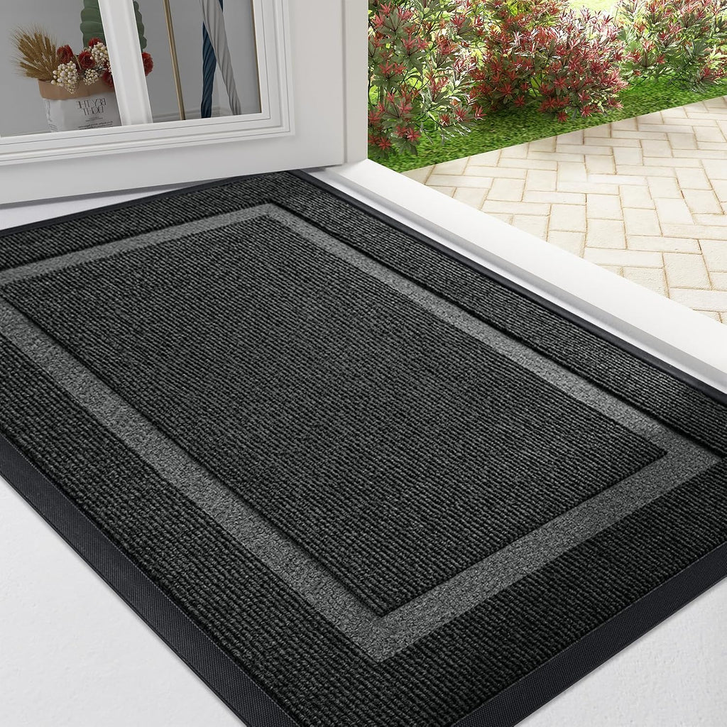 OLANLY Indoor Door Mat and Dog Door Mat, Indoor Door Mat Size 29.5x17 in Black and Dog Door Mat Size 30x20 in Grey, 2 Item Bundle