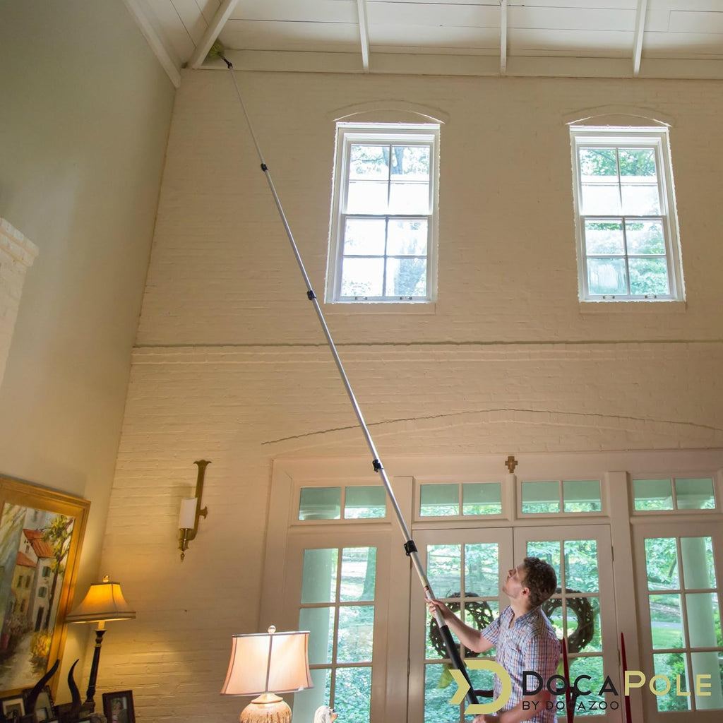 DocaPole 7-30 Foot (36 Ft Reach) Telescoping Extension Pole with Cobweb Duster for High Ceilings and Corners
