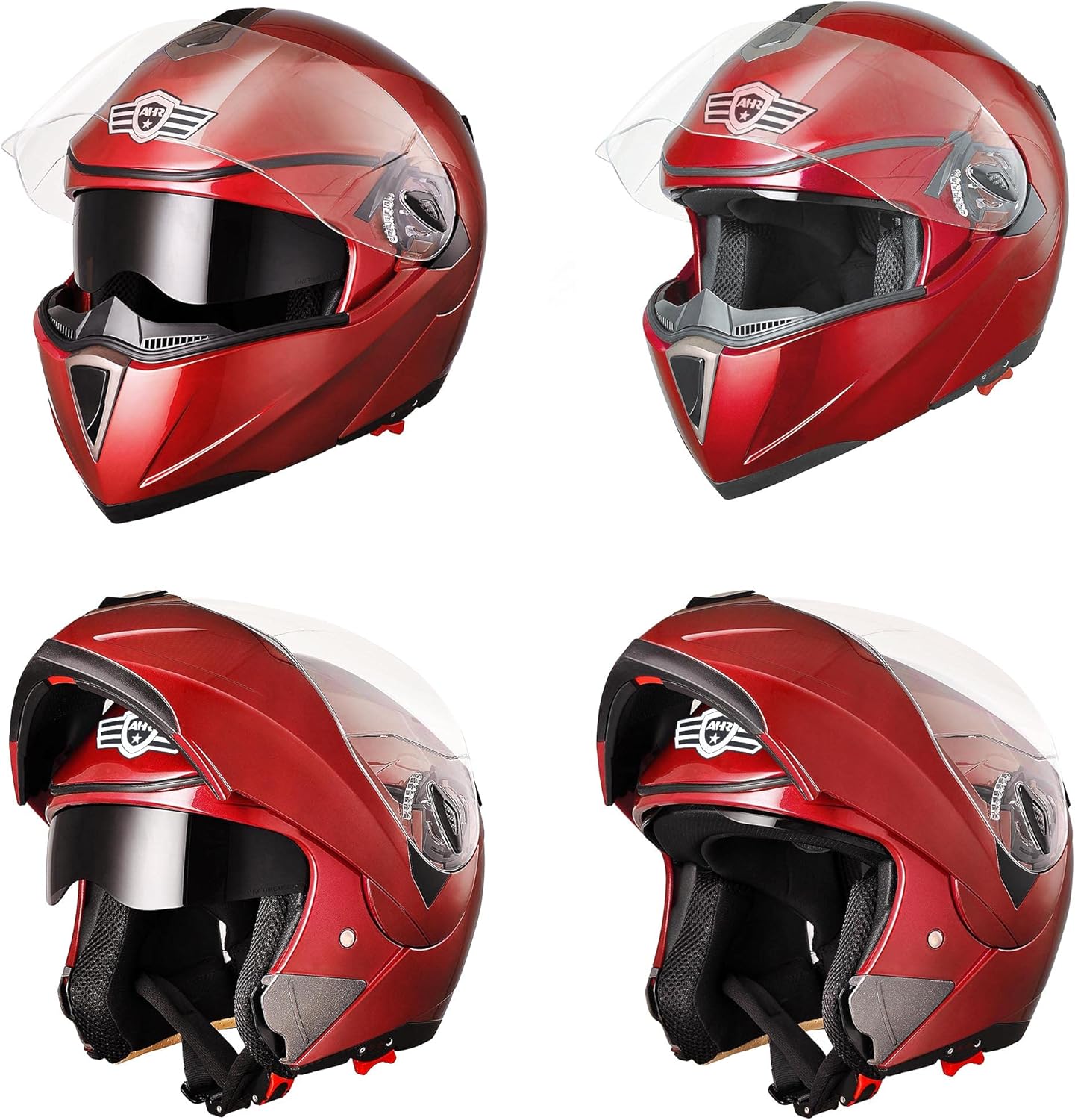 AHR Run-M Full Face Bluetooth Motorcycle Helmet Flip Up Modular Helmet Dual Visors DOT Approved, M-XL