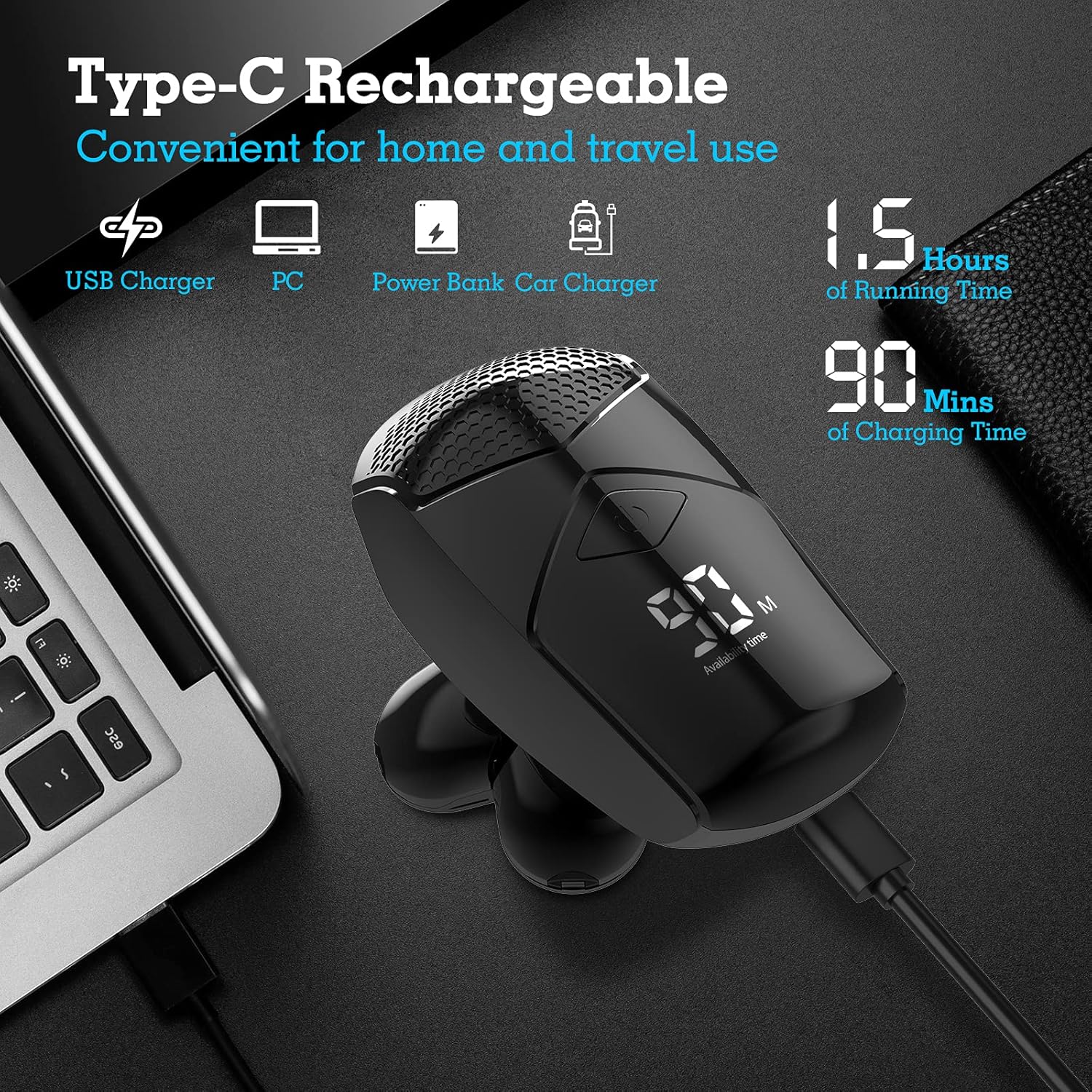 Head Shaver for Men, Kibiy 5-in-1 Electric Razor for Men Cordless LED Bald Head Shaver, IPX7 Waterproof 5D Rotary Shaver Grooming Kit with Nose Hair Trimmer Type-C Charge - Black Pack of 2