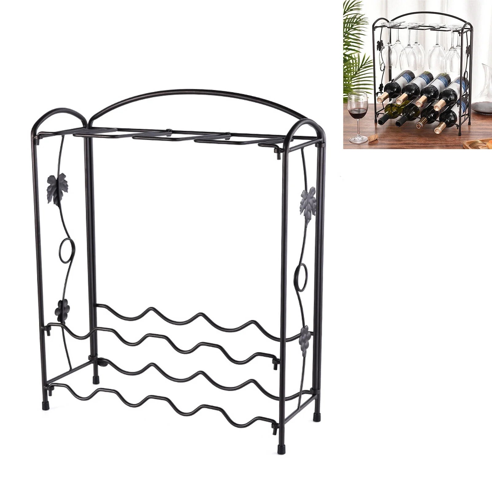 ZhdnBhnos 2-Tier 8 Bottles Stackable Wine Rack Countertop Glasses Storage Organizer Floor Standing Holder Display Shelf