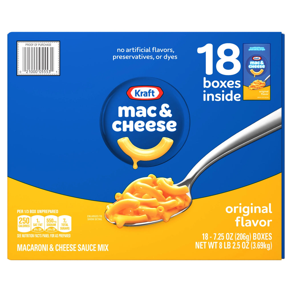 Kraft Original Mac & Cheese Macaroni and Cheese Dinner, 18 ct Pack, 7.25 oz Boxes