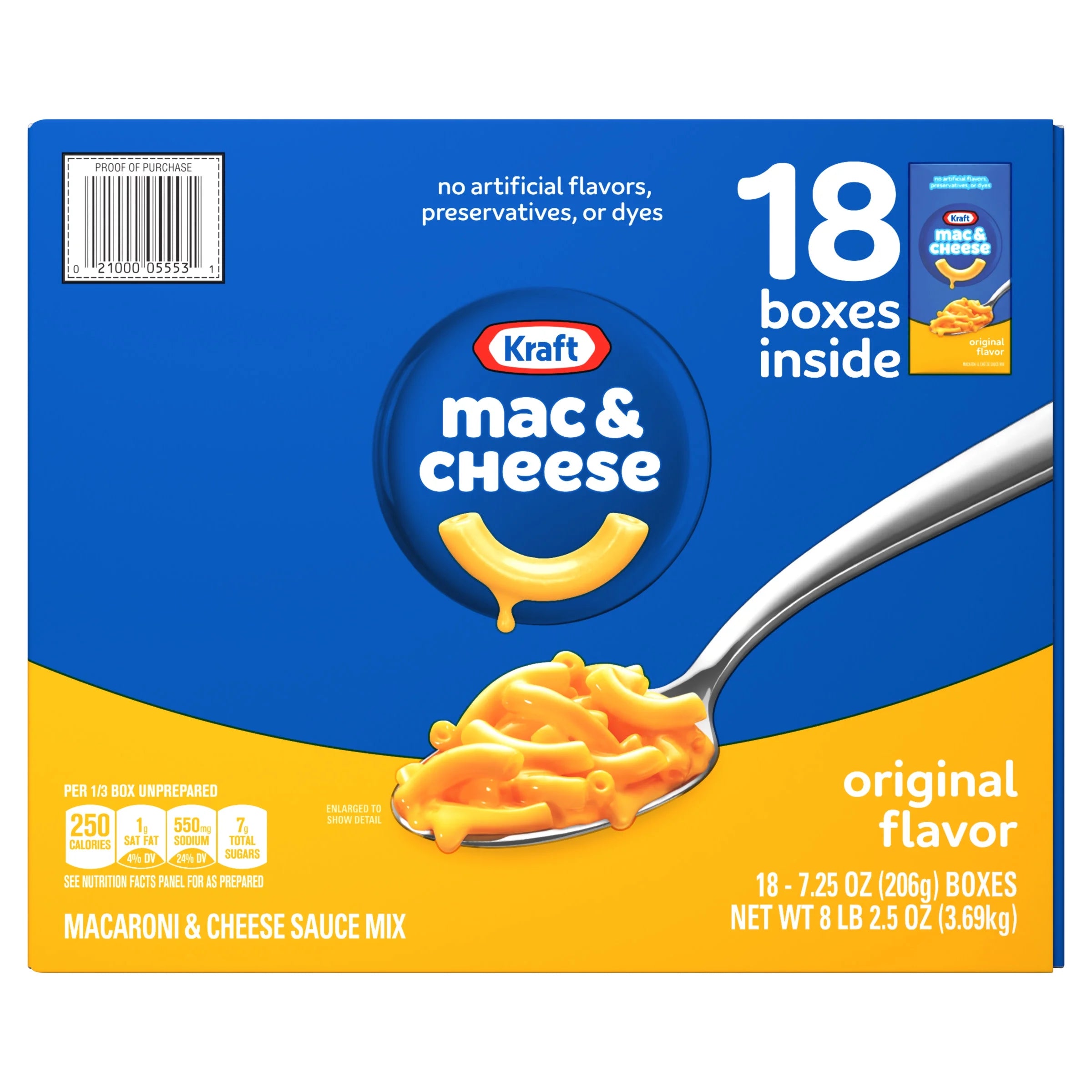 Kraft Original Mac & Cheese Macaroni and Cheese Dinner, 18 ct Pack, 7.25 oz Boxes