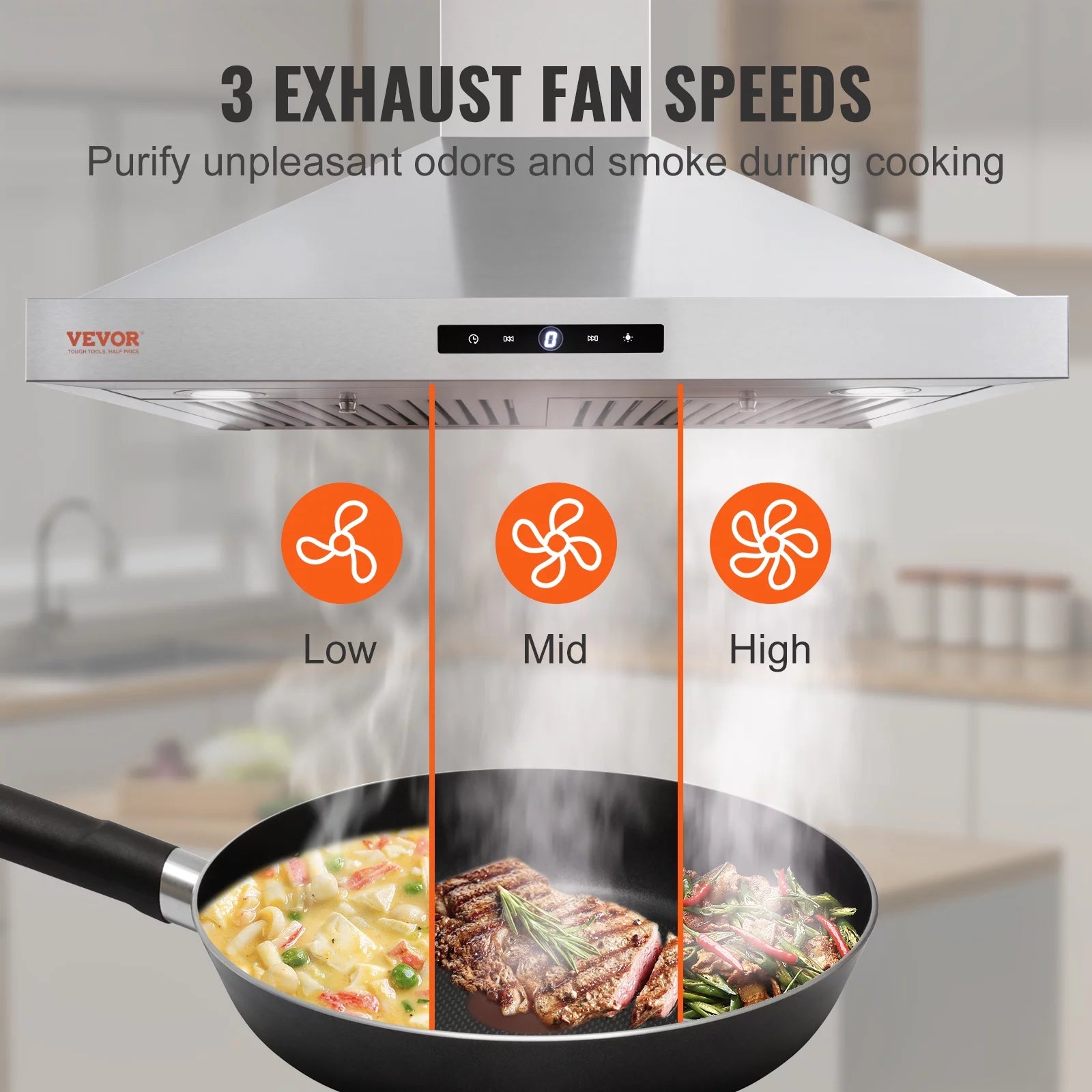 BENTISM 30" 350cfm 3 Speed Wall Mount Range Hood Ductless Kitchen Vent Stainless Steel 6" Round Vent