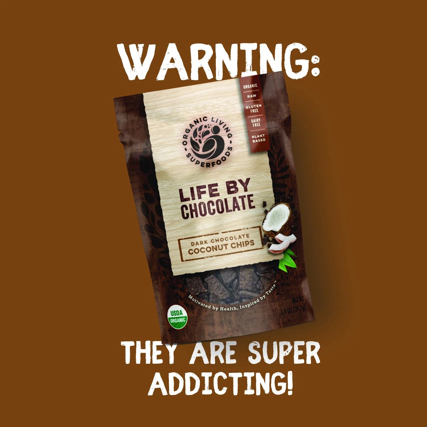 Healthy Truth - LIFE BY CHOCOLATE - Organic Dark Chocolate Covered Coconut Chunks (1.4oz SNACK Size)