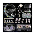 Osilly 27PCS Bling Car Accessories Set for Women, 15 Inch Reinestone Crystal Steering Wheel Covers License Plate Frame USB Charger Phone Holder Coasters, Vehicle Decorations, Universal Fit