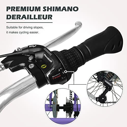 ABORON Adults Tricycles, 20/24/26IN Trike Bike with Parking Brake Handle, 7 Speed Rear Derailleur, Double-Wall Wheel Rims, for Shopping Picnics Exercise Outdoor Sports Men Women