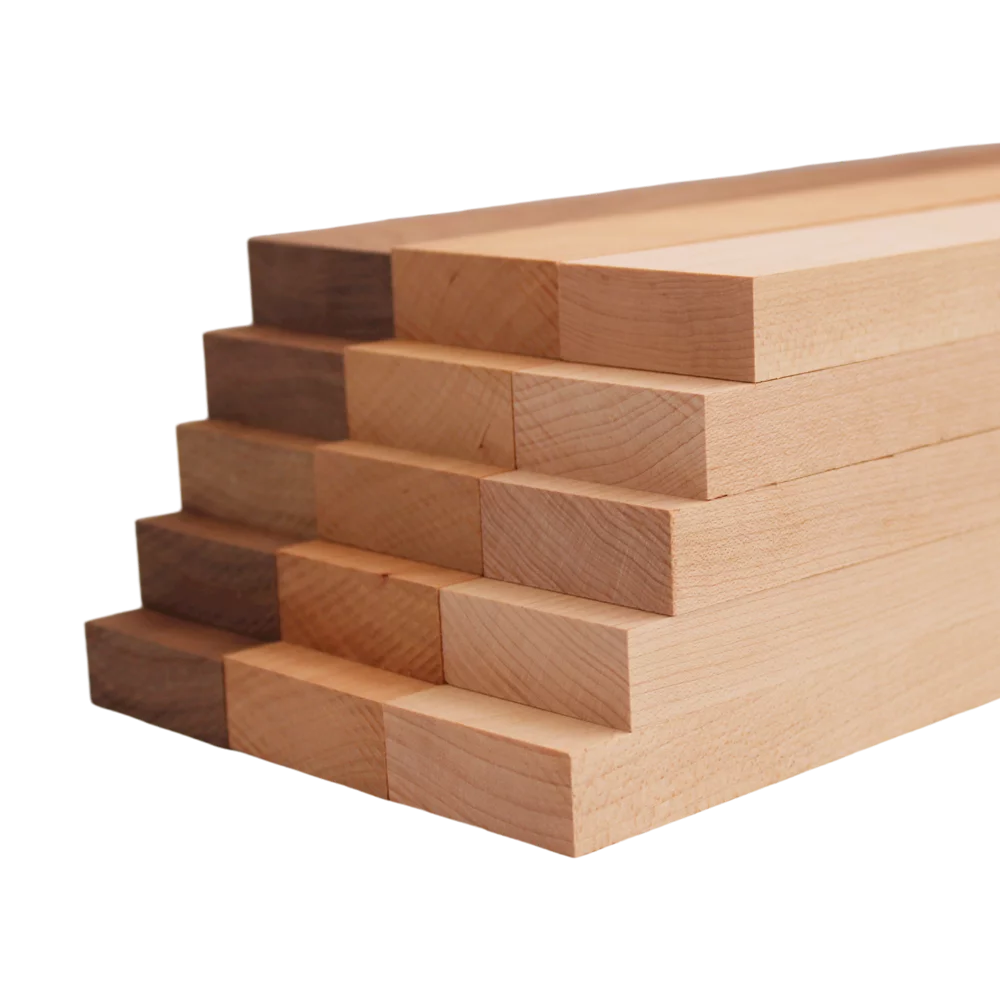 Domestic Variety Pack 5 Walnut, 5 Maple and 5 Cherry Boards - 3/4" x 2" (15Pcs)
