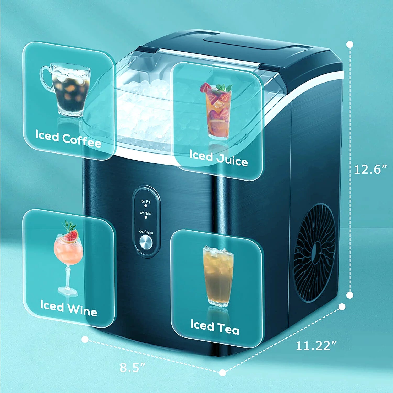 FOOING Nugget Ice Maker Countertop, Portable Ice Maker Machine with Self-Cleaning Function, 33lbs/24H Chewable Ice, Sonic Ice Maker (Black)
