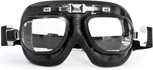 Bertoni Vintage Motorcycle Goggles Antifog and Anticrash Lenses Matt Black Metal Rims mod. AF191A Italy Motorbike Aviator over Helmets Glasses
