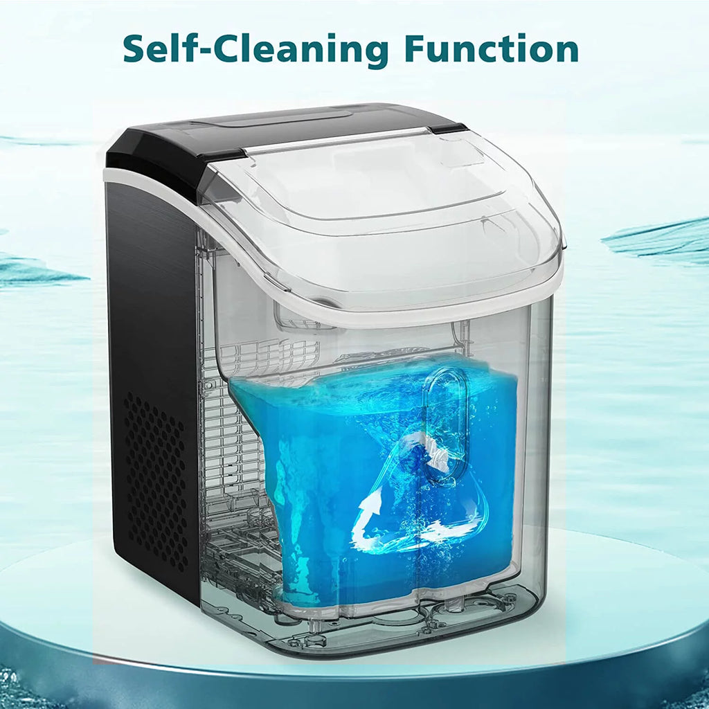 FOOING Nugget Ice Maker Countertop, Portable Ice Maker Machine with Self-Cleaning Function, 33lbs/24H Chewable Ice, Sonic Ice Maker (Black)