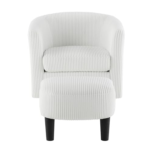 Modern Barrel Swivel Chair, 360 Degree Swivel Accent Chair with Ottoman, Corduroy Fabric Armchair, Upholstered Tufted Round Accent One-Seater Sofa for Bedroom