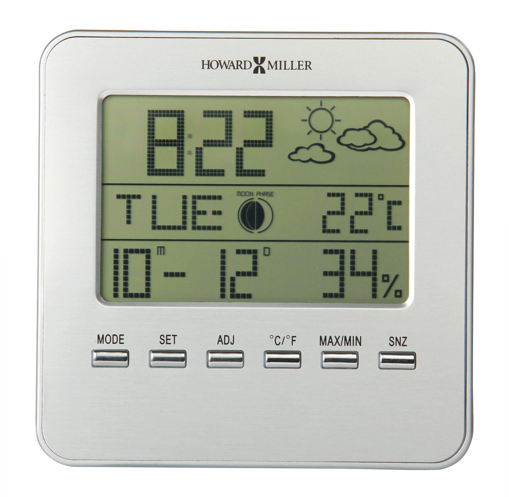 Howard Miller 645693 5" Weather View Aluminum Digital And Weather Table Top Cloc - Silver