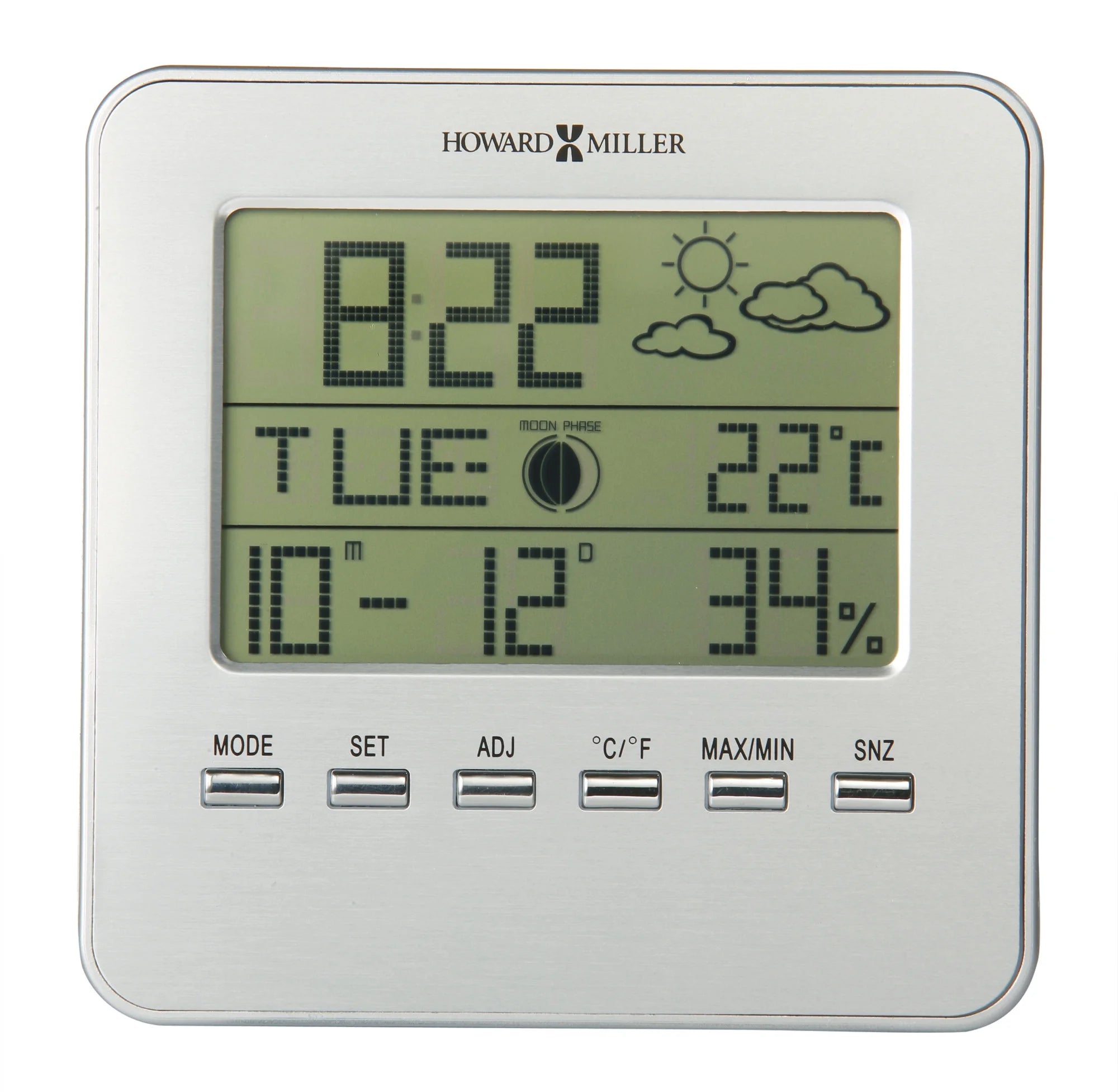 Howard Miller 645693 5" Weather View Aluminum Digital And Weather Table Top Cloc - Silver