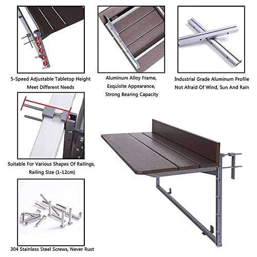 Balcony Desk,Balcony Bar Table For Railings,outdoor Bar Table,Adjustable Height Small Folding Space Saving Serving Desk Countertop Extension Fold Down For Patio,Garden ,Porch ( Color : Brown , Size :