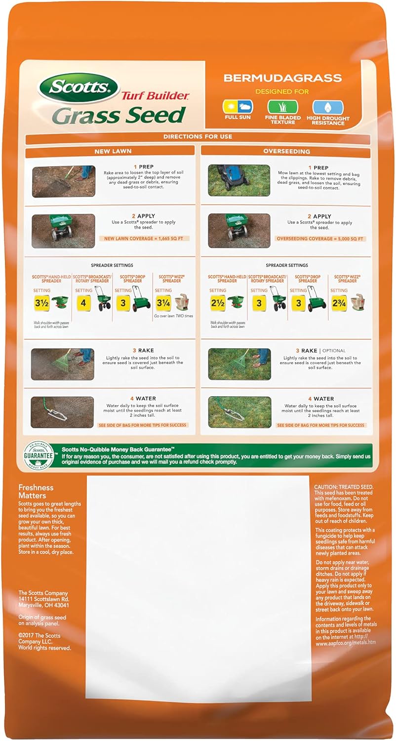 Scotts Turf Builder Grass Seed Bermudagrass, Mix for Full Sun, Built to Stand Up to Heat & Drought, 5 lbs.