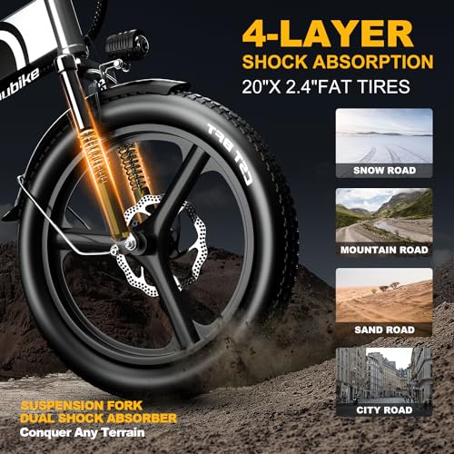 Folding Electric Bike for Adults, 750W Motor(1000W Peak),30MPH, 60Mile,48V 12.8AH/15AH/20AH Battery,20" Fat Tire Foldable Electric Bicycle,Commuter Beach Snow E-Bikes,7-Speed…