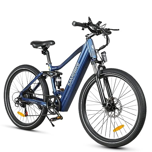SAMEBIKE Electric Bike 750W 28MPH Electric Mountain Bike Full Suspension, 26 inch Ebike for Adults with 48V 14Ah Battery, 7 Speed Electric Bicycle with LCD Color Display