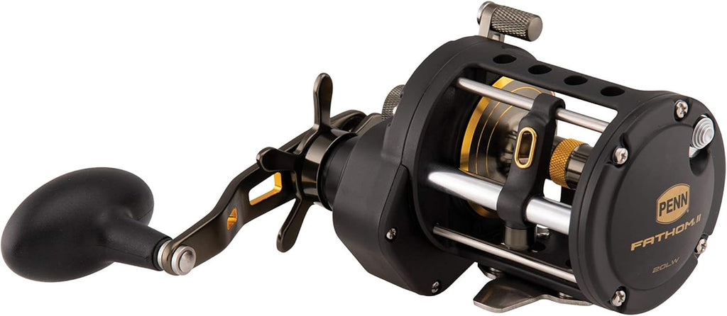 Penn 1481307 Fathom Ii Level Wind Saltwater Casting Reel, 20, 5.1 Gear Ratio, 30" Retrieve Rate, 5 Bearings, 30 lb Max Drag, Right Hand, Black Gold