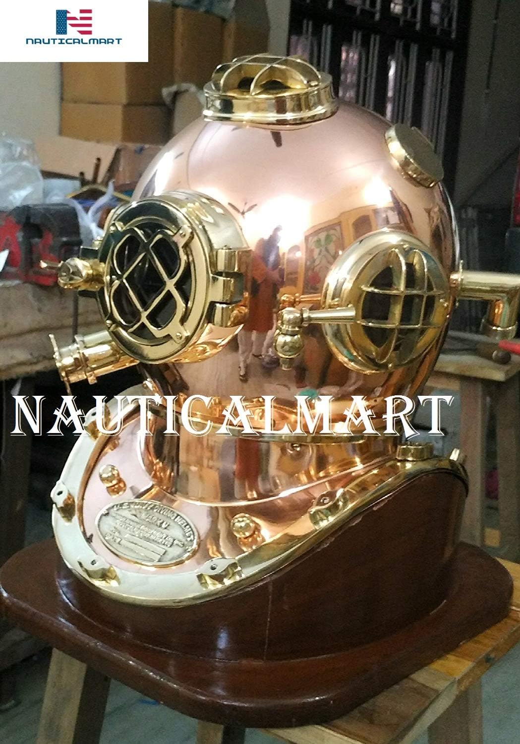 Nautical Copper Brass U.S Navy Mark V Diving Divers Helmet W/Base Deep Sea Vintage Marine Scuba Divers Helmet Accessories Collectible Decorative Gifts