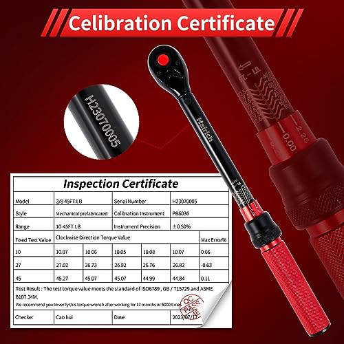 3/8-Inch Torque Wrench, Dual-direction 10-45ft.lb/13.6-61Nm, 72-Tooth Dual Range Scales Torque Wrench with Quick Release Reversible Head for Bike/Bicycle