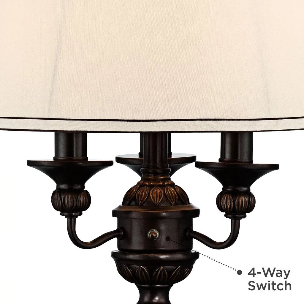 Kathy Ireland Traditional Table Lamp with White USB Dimmer Cord 37" Tall Bronze Golden Marbleized White Shade Living Room Bedroom