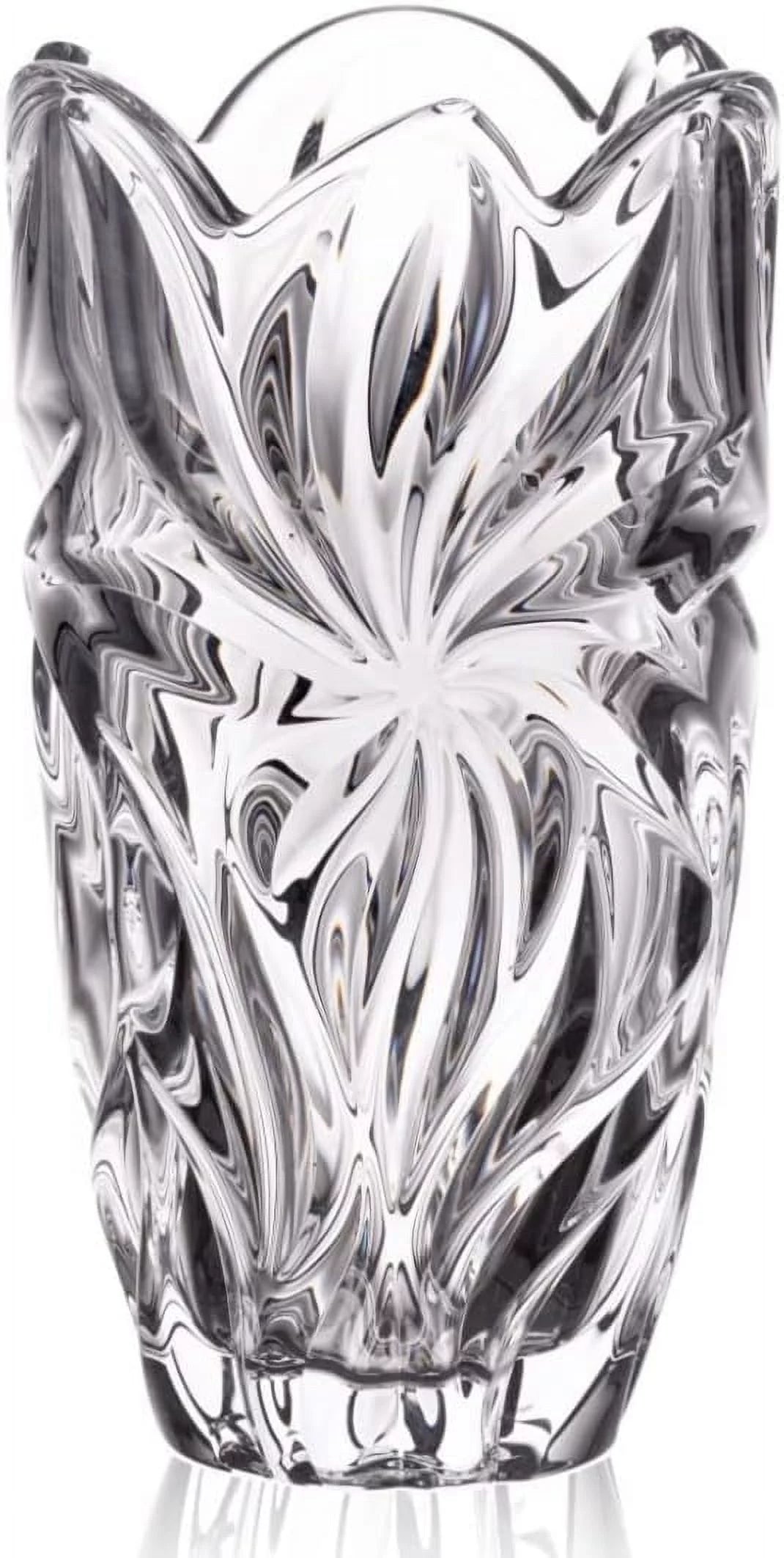 Bohemian Crystal Glass Vase 11"-H Clear ''Flora'' Vintage Design Centerpiece Flower Vase Home Decor Wedding Birthday Housewarming Anniversary