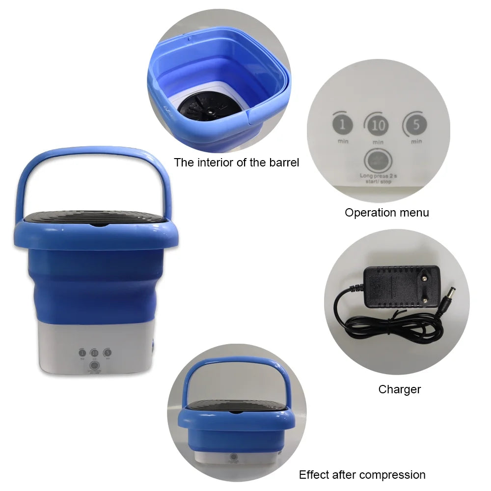 Portable Washing Machine, Foldable Mini Washer and Dryer Combo, Small Foldable Bucket Washer for Baby Clothes, Underwear or Small Items, Apartment, Dorm, Camping, RV Travel laundry