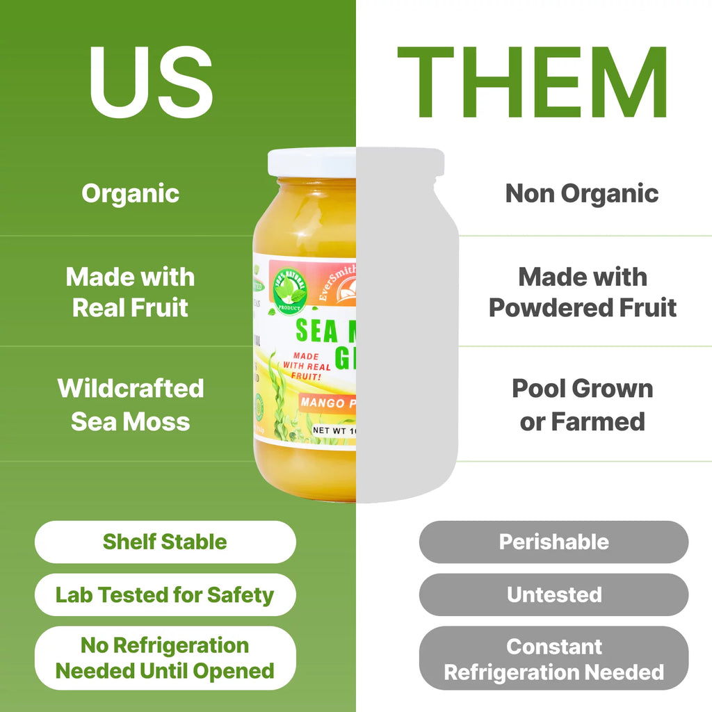 Organic Sea Moss Gel (Mango-Pineapple) - LARGE 16 OZ - Real Fruit - Wildcrafted Sea Moss