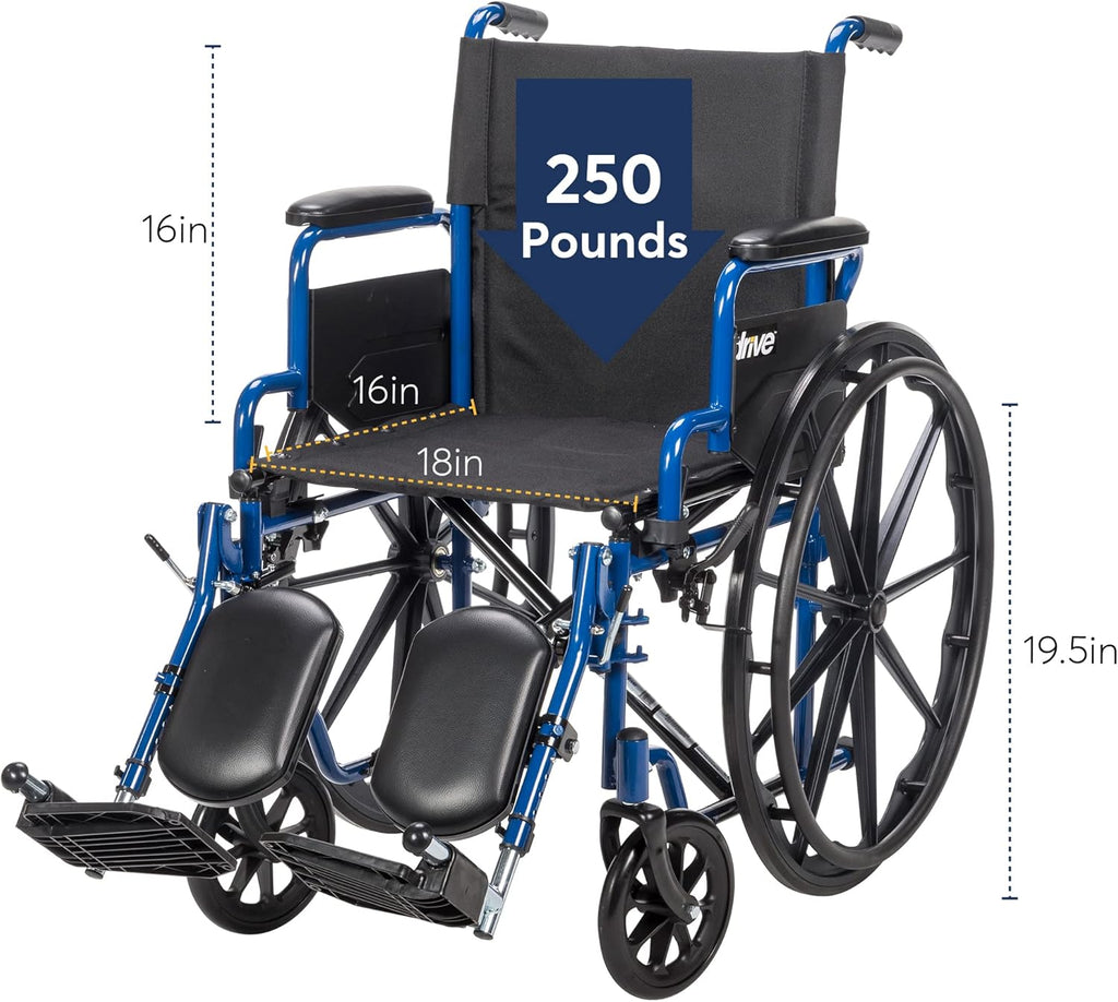 Drive Medical BLS18FBD-ELR Blue Streak Lightweight Wheelchair with Swing-Away Elevating Leg Rests and Flip-Back Arms & 14886 Skin Protection Gel "E" Wheelchair Seat Cushion
