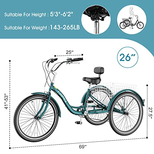 NAIZEA Adult Tricycle, 7 Speed Three Wheel Cruiser Bike, 20/24/26 inch Adult Trikes 3 Wheel Bikes with Large Basket for Seniors, Adults, Women, Men, Multiple Colors
