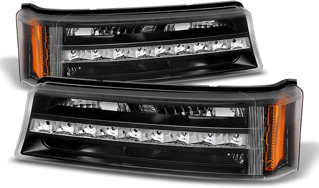 AKKON - For 2003-2006 Chevy Silverado Black Housing Dual Halo Projector Headlights + LED Bumper Signal Lamps