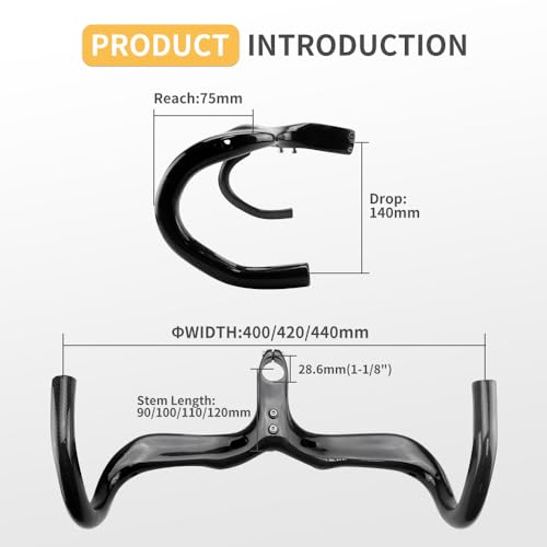 Carbon Fiber Handlebars Integrated 28.6mm Carbon Handlebars Carbon Bicycle Drop Handlebars Iightweight Carbon Handlebar Drop Handlebar Road Bike 400/420/440mm