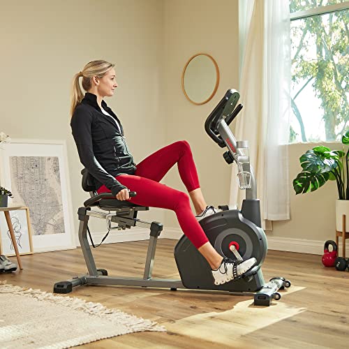 Sunny Health & Fitness Magnetic Recumbent Bike with Optional Exclusive SunnyFit® App Enhanced Bluetooth Connectivity