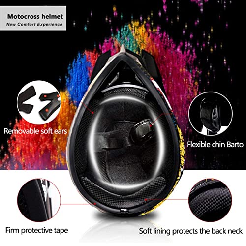Four Wheeler Off-Road Motorcycle Bluetooth Helmet, Downhill Dirt Bike Full Face Helmet Set with Built-in Speaker, DOT Certified Youth & Kids Racing Kart Skateboard ATV Motocross Helmet