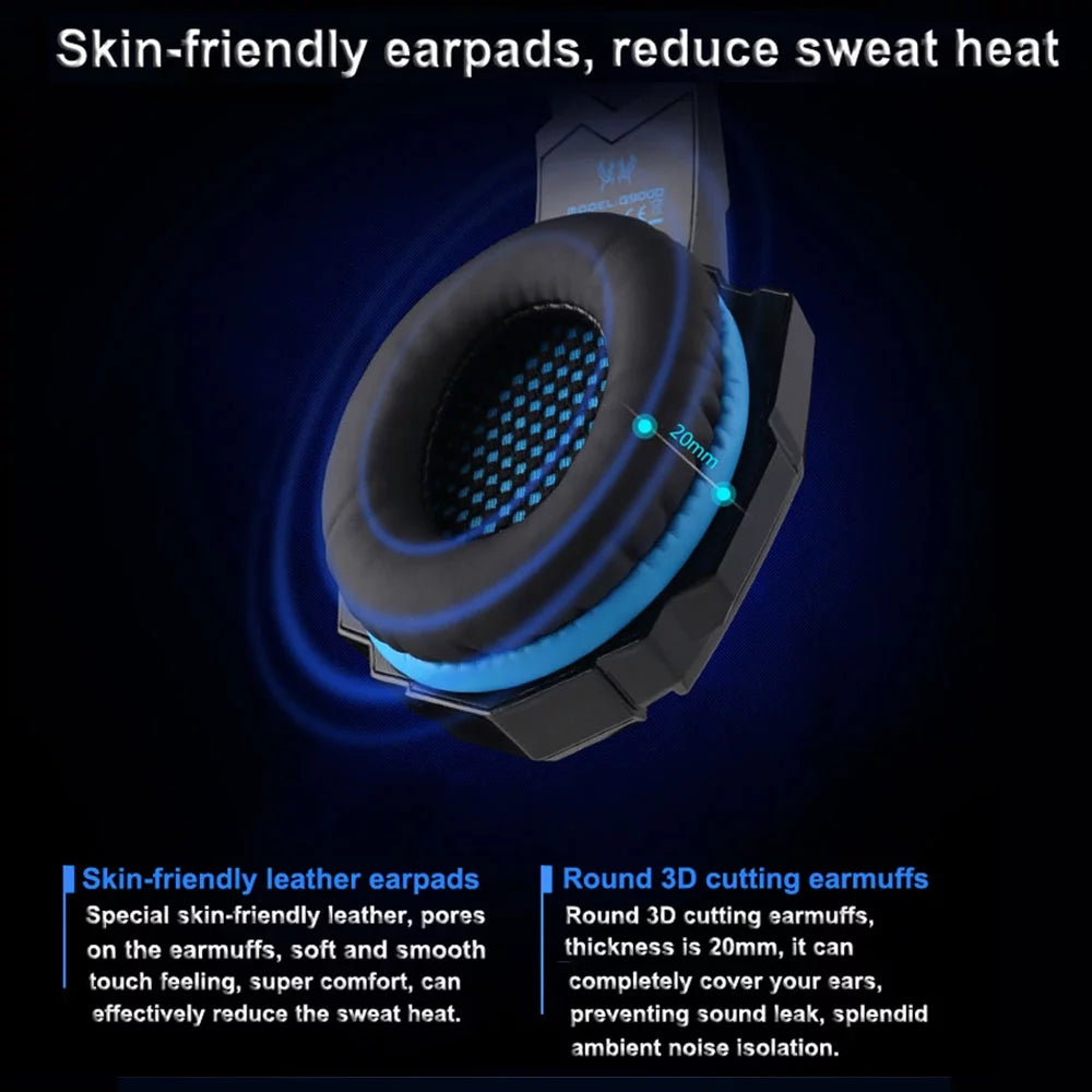 Kotion EACH G9000 3.5mm Gaming Headphone Over Ear Game Headset Noise Cancellation Earphone with Mic LED Light Control for Laptop Tablet Mobile Phones Desktop PC