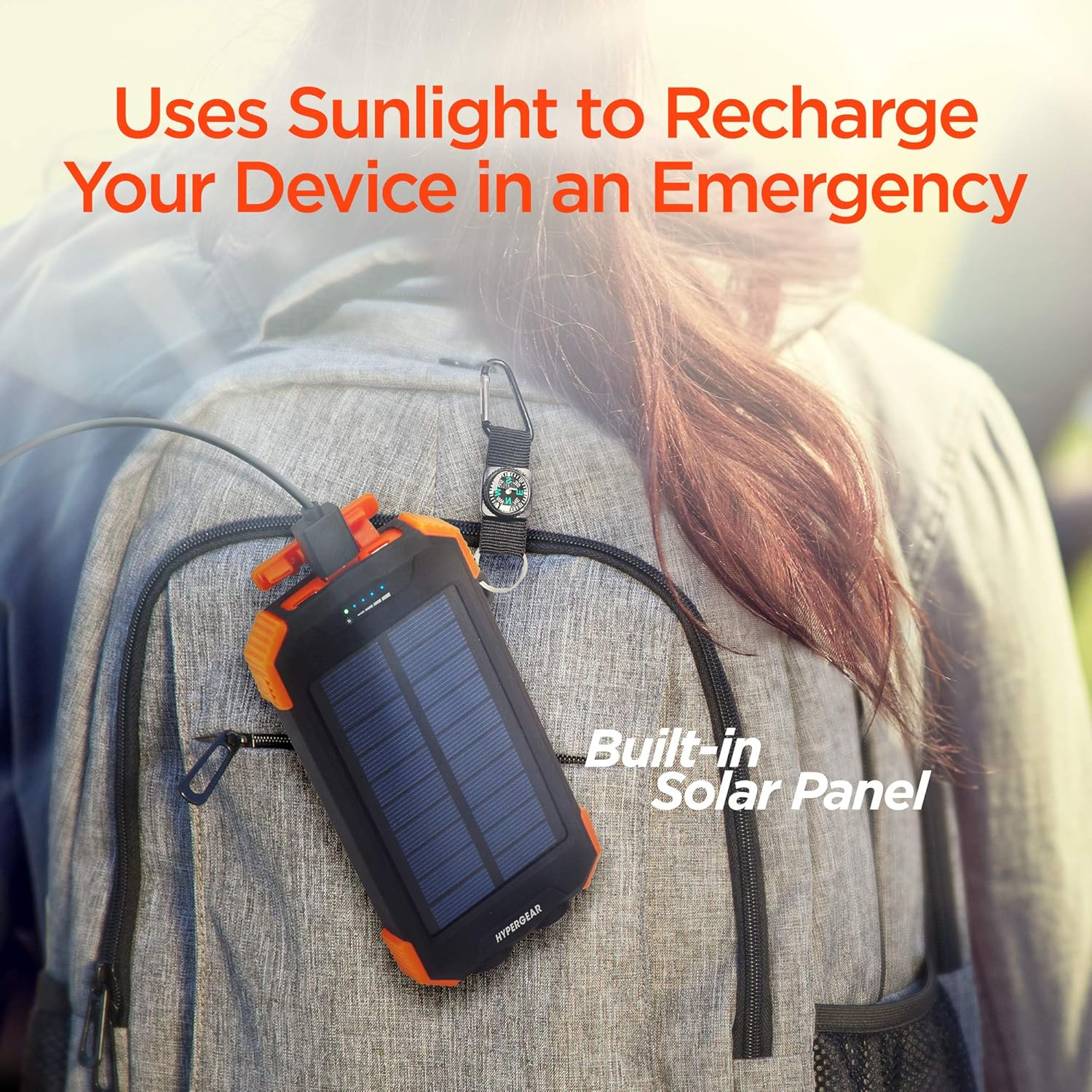 HyperGear Solar Wireless 10000mAh Portable Charger [Built-in Wireless Charging Pad,Solar Charging Panel,2 high-speed USB Ports,LED Flashlight,Compass]