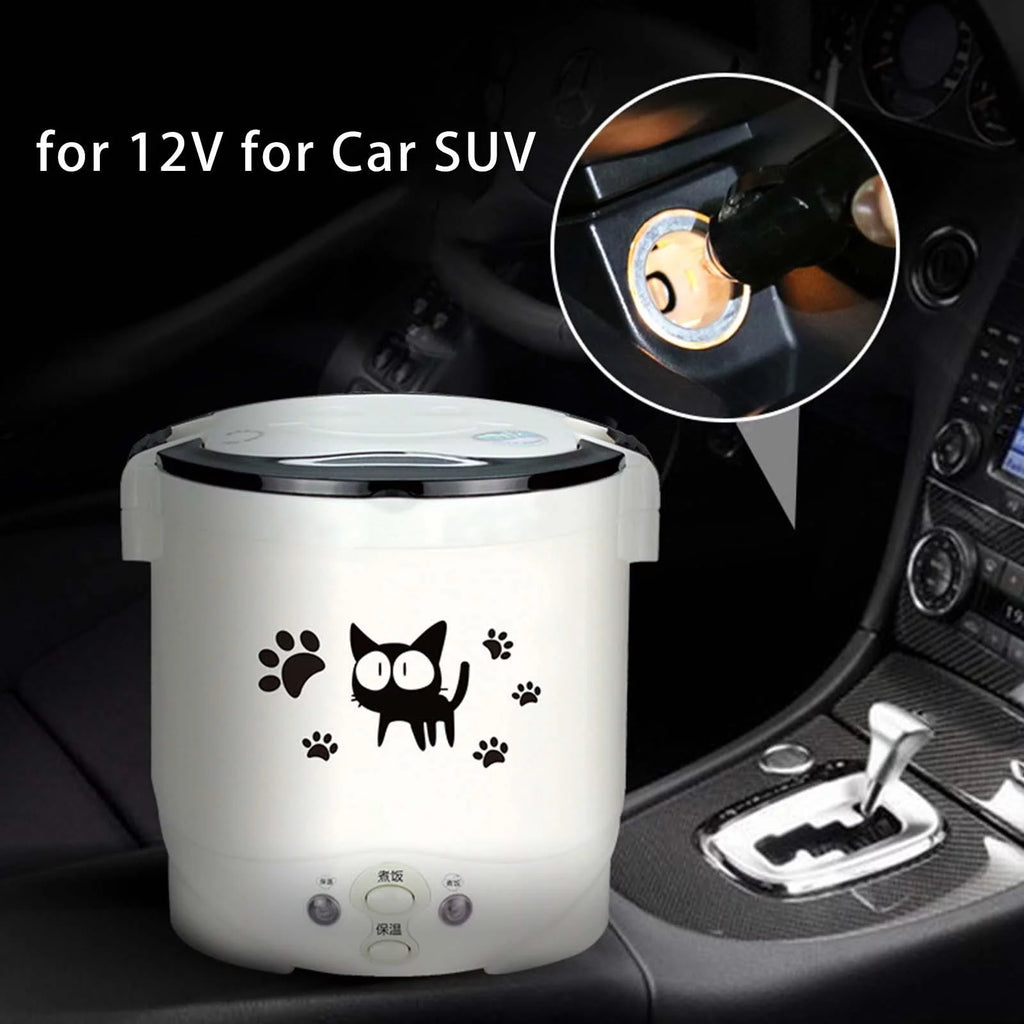 Small 1L Electric Rice Cooker Multipurpose Food Container Heating Lunch Box Cooking Machine Soup Pot Portable for Travel Camping RV Car 12V