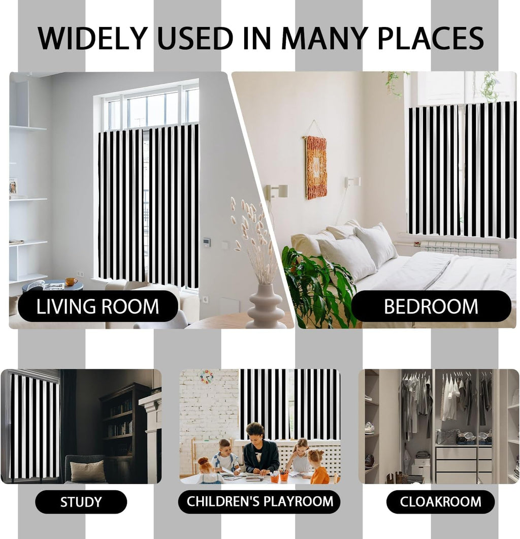 Black and White Kitchen Curtains Striped Simple Trendy Neutral Art Boys Men Teen Small Short 27.5" W x 39" L Window Treatment Tiers for Bedroom Living Room Bathroom 2 Panels Rod Pocket Drapes